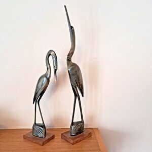Mid Century Modern Carved Water Buffalo Horn Bird Sculptures - Herons/Cranes